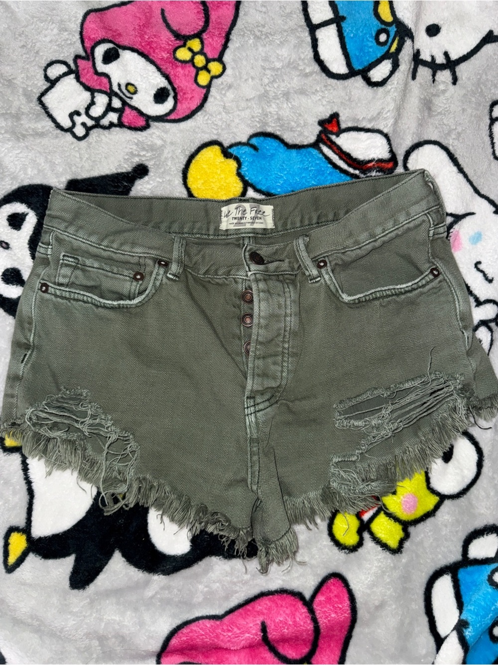 We the free High-Rise Frayed Olive Green Women’s Denim Shorts